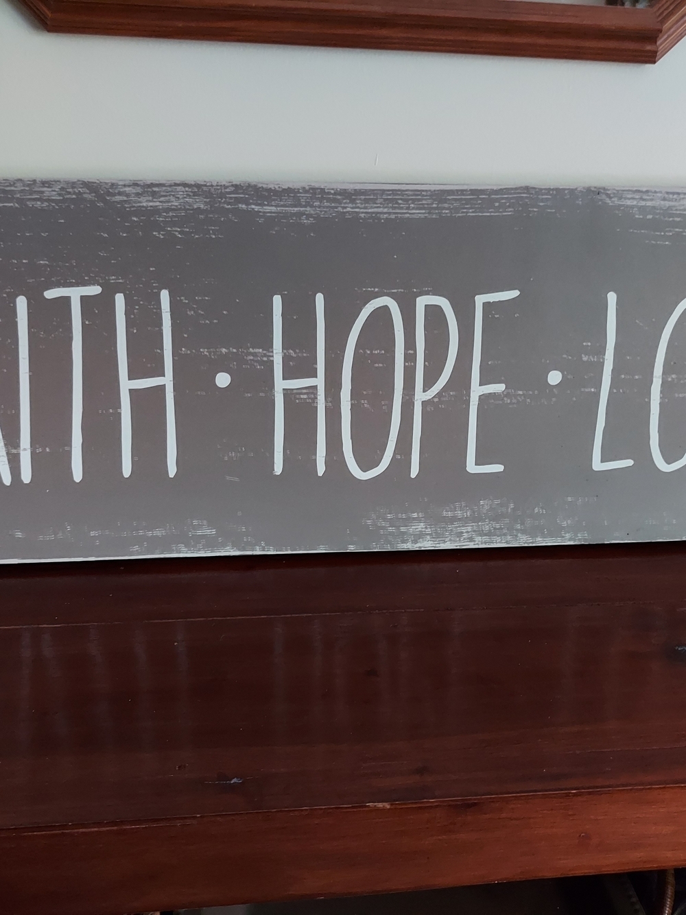 Rustic Faith Hope Love Wall Art in White Lettering W/ Gray Background 36" X 12"